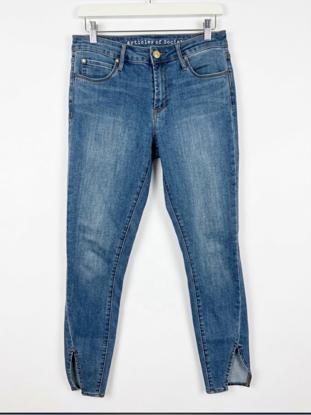 Articles Of Society Medium Wash Skinny Ankle Jeans with Front Slits
